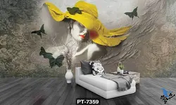 پوستر دیواری طرح مجسمه زن کلاهدار کد PT7359