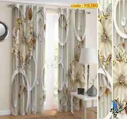 پرده پانچ طرح گل فانتزی و حلقه کد p-8380