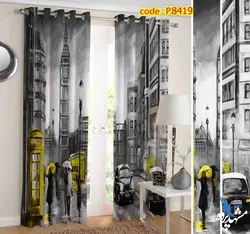 پرده پانچ فانتزی طرح ساعت بیگ بن و خیابان کد p-8419