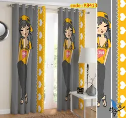 پرده پانچ کودک طرح دختر هدفون دار کد p-8413