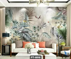 پوستر دیواری نقاشی طرح برگ و گل و پرنده کد PT6916