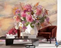 پوستر دیواری نقاشی طرح گل و گلدون کد PT6907
