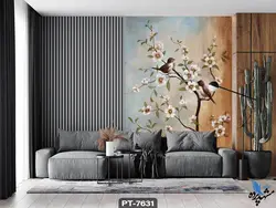 پوستر دیواری نقاشی طرح گنجشک و شکوفه کد PT7631