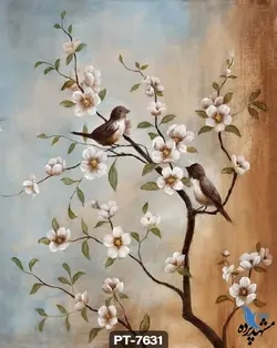 پوستر دیواری نقاشی طرح گنجشک و شکوفه کد PT7631