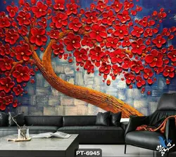 پوستر دیواری نقاشی طرح شکوفه های قرمز کد PT6945