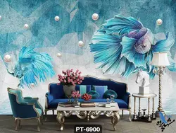 پوستر دیواری نقاشی طرح ماهی آبی کد PT6900