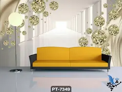 پوستر دیواری سه بعدی طرح گوی های طلایی کد PT7349