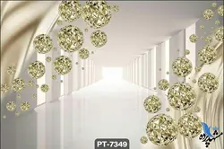 پوستر دیواری سه بعدی طرح گوی های طلایی کد PT7349