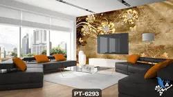 پوستر دیواری طرح گل طلایی سه بعدی کد PT6293