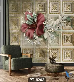 پوستر دیواری طرح گل زرشکی سه بعدی کد PT-6202