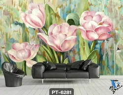 پوستر دیواری طرح گل صورتی سه بعدی کد PT6281