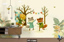 پوستر دیواری کودک طرح روباه و گراز کد PT-7380