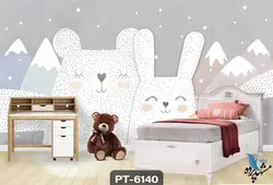پوستر دیواری کودک طرح خرس و خرگوش کد PT-6140