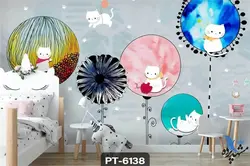 پوستر دیواری کودک طرح بادکنک و گربه کد PT-6138