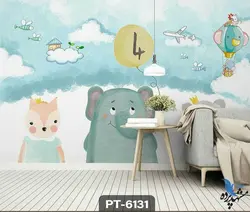پوستر دیواری کودک طرح فیل و روباه کد PT-6131