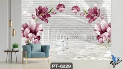 پوستر دیواری طرح گل صورتی و مرغابی کد PT6229