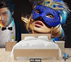 پوستر دیواری طرح چهره زن نقاب زده کد PT-7525