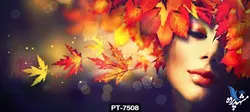 پوستر دیواری طرح چهره زن و برگ پاییز کد PT7508