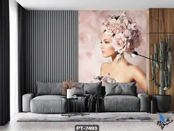 پوستر دیواری طرح چهره میکاپ کرده گل به سر کد PT7493