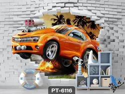 پوستر دیواری کودک طرح ماشین نارنجی کد PT-6116
