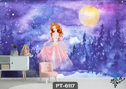 پوستر دیواری کودک طرح سفیدبرفی در شب کد PT-6117