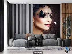 پوستر دیواری طرح چهره زن میکاپ کرده با توری مشکی کد PT7477