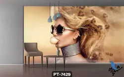 پوستر دیواری طرح چهره زن با عینک دودی کد PT7429