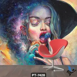 پوستر دیواری طرح نقاشی چهره دختر و سیاره کد PT7428