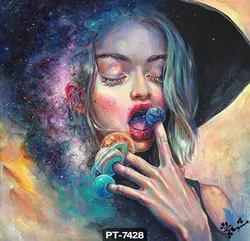 پوستر دیواری طرح نقاشی چهره دختر و سیاره کد PT7428