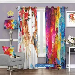 پرده پانچ چهره طرح نقاشی آبرنگی دختر کد s-2497