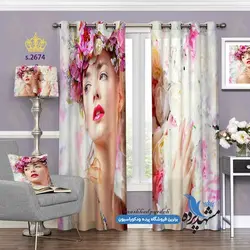 پرده پانچ چهره طرح دخترانه زمینه گلدار کد s-2674