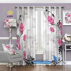 پرده پانچ گلدار طرح گل رُز زمینه چهارخانه کد s-2432