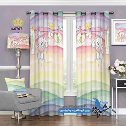 پرده پانچ کودکانه طرح خرگوش بازیگوش زمینه رنگی کد s-6767