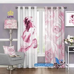 پرده پانچ دخترانه طرح زمینه گلدار کد s-6796