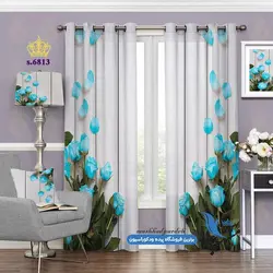 پرده پانچ گلدار طرح گلدان گل رُز زمینه روشن کد s-6813