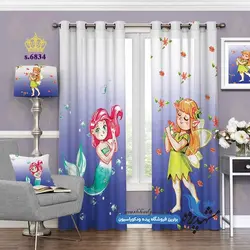 پرده پانچ دخترانه طرح پری دریا و جنگل کد s-6834