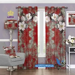 پرده پانچ گلدار طرح شکوفه گل سیب زمینه ابر و باد کد s-6916