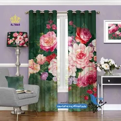 پرده پانچ گلدار طرح گلهای رُز کد S7045