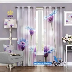 پرده پانچ گلدار طرح گل گندم آبی کد s-7071