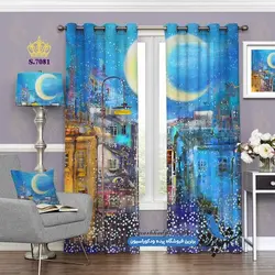 پرده پانچ منظره طرح نقاشی شب مهتابی کد s-7081