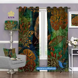 پرده پانچ گلدار طرح برگ درختان کد s-7178