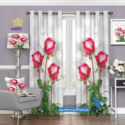 پرده پانچ گلدار طرح شاخه گل های رُز کد s-6231