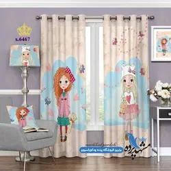 پرده پانچ دخترانه طرح دختر و عروسک کد s-6467