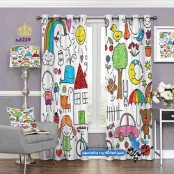 پرده پانچ کودکانه طرح نقاشی مداد رنگی کد s-6229