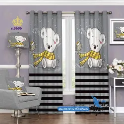 پرده پانچ کودکانه طرح خرس کوچولو و گنجشک کد s-5606