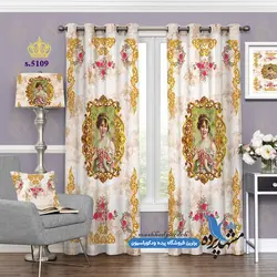 پرده پانچ اسلیمی طرح قاب عکس گلدار کد s-5109
