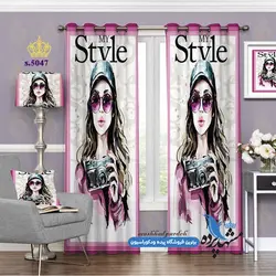 پرده پانچ دخترانه طرح دختر عکاس کد s-5047