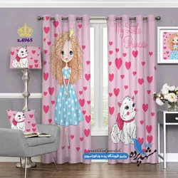 پرده پانچ دخترانه طرح دختر و گربه کد s-4965