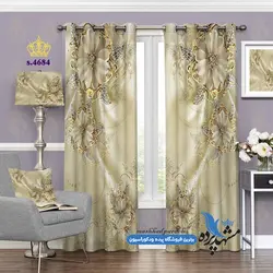 پرده پانچ گلدار طرح گل مصنوعی طلایی کد s-4684