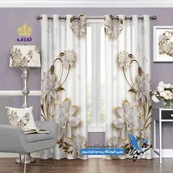 پرده پانچ گلدار طرح گلهای شیشه ای کد s-4143